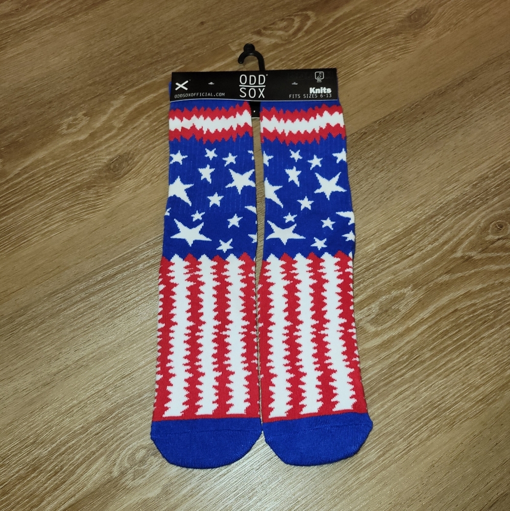 Odd Sox Official American Flag Stars & Stripes Knit Crew Socks USA Size 6-13 New